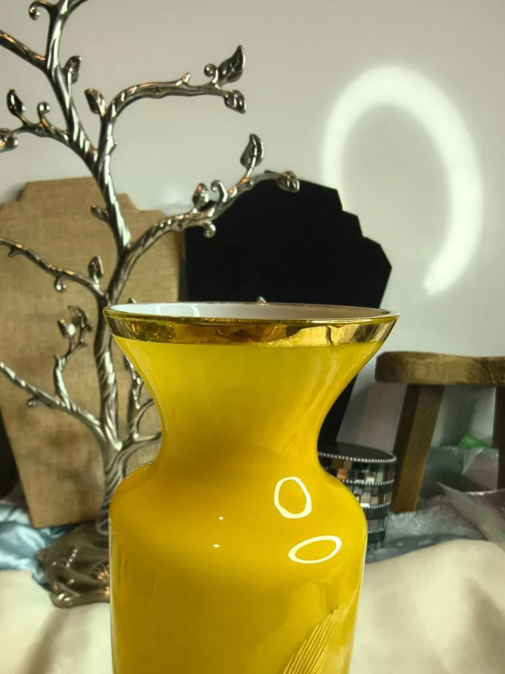 Yellow and Gold White Encased Wheat Mid Century Vase